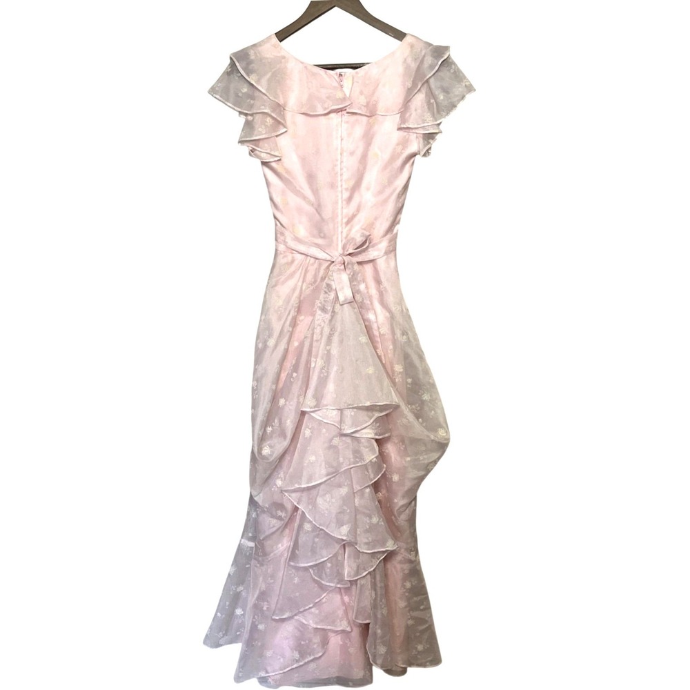 Vintage 1970s Pink Chiffon Bridesmaid Prom Dress Bustle Cottagecore XS Small